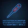 Axillary digital thermometer neon light icon