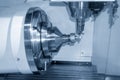 The  5-axis CNC milling machine  cutting the hi-precision automotive  by solid ball endmill tools. Royalty Free Stock Photo