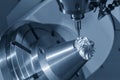 The 5-axis CNC milling machine cutting the turbine part with the taper ball endmill tool.