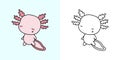 Axolotl Clipart for Coloring Page and Multicolored Illustration. Adorable Clip Art Axolotl. Vector Illustration of a