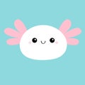 Axolotl face icon. Mexican salamander. White axolotyl. Ambysoma mexicanum. Cute cartoon kawaii funny smiling baby character. Water