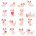 Axolotl icons set, cartoon style Royalty Free Stock Photo