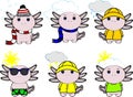 Axolotl weather kawaii cartoon set