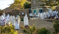 Axum, Ethiopia - Feb 10, 2020: Mass at the Ethiopian Orthodox Church in Aksum Ethiopia