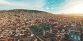 Huamanga, AYACUCHO, PERU. Aerial view of the main square and its great catedral. Plaza de Armas Ayacucho