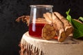 Ayahuasca brew on drum. Royalty Free Stock Photo