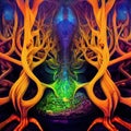 Ayahuasca experience, holistic healing, spiritual insight psychedelic vision surreal illustration