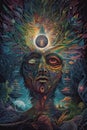 Ayahuasca experience, spiritual psychedelic hallucinations surreal illustration. Generative AI