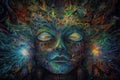 Ayahuasca experience, spiritual psychedelic hallucinations surreal illustration. Generative AI