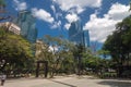 Ayala Triangle gardens and park in Makati, on a sunny day