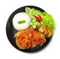 Ayam Geprek Indonesian Food crispy fried chicken with hot and spicy sambal Chili Sauce Royalty Free Stock Photo