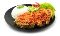 Ayam Geprek Indonesian Food crispy fried chicken with hot and spicy sambal Chili Sauce