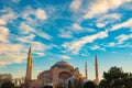 Ayasofya Mosque and partly cloudy sky. Hagia Sophia in the morning Royalty Free Stock Photo
