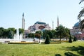 Ayasofya museum and fountain view from the Sultan Ahmet Park in Istanbul, Turkey