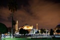 Ayasofya Museum, Hagia Sophia in Sultan Ahmet park in Istanbul, Turkey by night. Byzantine architecture, city landmark Royalty Free Stock Photo