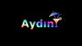 Aydin. Animate motion text, cocktail glass. 4K video, Transparent Alpha channel. Multicolor gradient bright contrast inscription