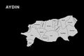 Aydin district map, isolated city map in turkey Royalty Free Stock Photo