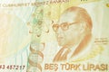 Aydin Sayili on Turkish Banknote Royalty Free Stock Photo