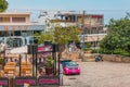 Ayia Napa, Cyprus - 02.02.2018: a colorful scene on the street of the resort city. View of the Hard Rock Cafe