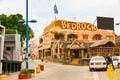 Ayia Napa, Cyprus - June 2, 2018: on the street of a resort town. View of the popular BedRoÃÂk cafe-restaurant with excellent