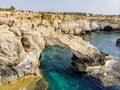 Ayia Napa, Cyprus landscape with beautiful love rock bridge on mediterranean sea at sunset Royalty Free Stock Photo