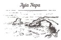 Ayia Napa skyline sketch. Ayia Napa, Cyprus hand drawn illustration