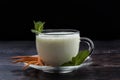 Ayran or kefir drink, fermented milk drink, fermented, probiotics on a dark wooden background Royalty Free Stock Photo