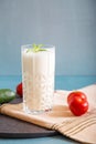 Ayran - liquid drink made from yogurt in ransparent glass cup