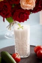 Ayran - liquid drink made from yogurt in ransparent glass cup