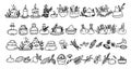 Icon item set ayurveda wellness, spa, with oil bottles, ingredients, water bowl, oil treatment. Hand drawn doodle Royalty Free Stock Photo