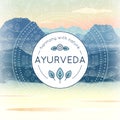 Ayurveda illustration with morning mountain landscape