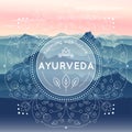 Ayurveda illustration with morning mountain landscape