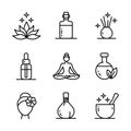 Ayurveda line icons set. Outline pictogram vector illustration, aroma therapy, ayurvedic collection with symbols of healthy