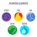 Ayurveda vector elements and doshas icons isolated on white Royalty Free Stock Photo