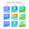 Ayurveda vector illustration. Ayurvedic elements. Set of flat icons with ayurveda doshas.