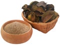 Ayurvedic arjun fruit with ground powder Royalty Free Stock Photo