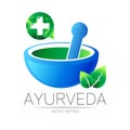 Ayurvedic Creative vector logotype or symbol. Mortar and pestle concept for ayurveda, business, medicine, therapy