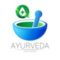 Ayurvedic Creative vector logotype or symbol. Mortar and pestle concept for ayurveda, business, medicine, therapy