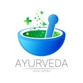 Ayurvedic Creative vector logotype or symbol. Mortar and pestle concept for business, medicine, therapy, pharmacy