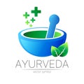 Ayurvedic Creative vector logotype or symbol. Mortar and pestle concept for business, medicine, therapy, pharmacy