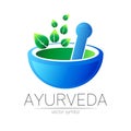 Ayurvedic Creative vector logotype or symbol. Mortar and pestle concept for business, medicine, therapy, pharmacy