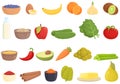Ayurvedic diet icons set cartoon vector. Food eating