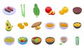 Ayurvedic diet icons set isometric vector. Food eating