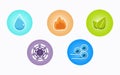 Ayurvedic elements water, fire, air, earth and ether icons isolated on white background. Colorful icons, five elements