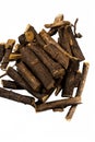 Ayurvedic herb Licorice root or Mulethi or Liquorice isolated on white.
