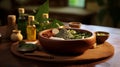 Ayurvedic herbal remedies in ayurvedic spa decor