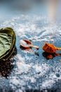 Ayurvedic remedy for sour throat consisting of betel leaves, turmeric, and salt on a black wooden surface. Royalty Free Stock Photo