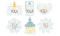 Ayurvedic Yoga Labels Set, Enjoy Yoga Studio Hand Drawn Badges Vector Illustration Royalty Free Stock Photo