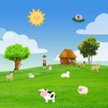 This is a Landscape of Small Village where all animals are so happy.and in this image you got a positive vibe Royalty Free Stock Photo