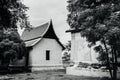 Ayutthaya ancient Buddhist chapel in Wat Putthaisawan Temple - Thailand. Black and white image Royalty Free Stock Photo